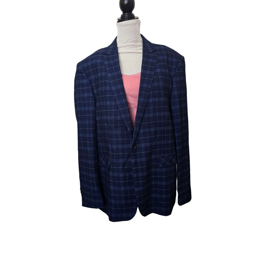 Men's Blue on Blue Plaid Custom Tailored 1 Button Sports Coat Jacket Blazer